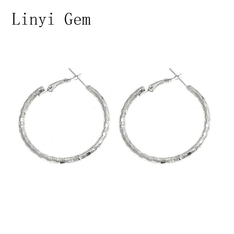 S925 Sterling Silver Textured Glitter Surface Large Hoop Earrings Simple Geometric Circle Earrings For Women Daily Party Wear