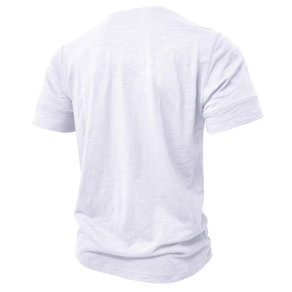Men’s T-shirts Henley Collar Short Sleeves Cotton Polo Shirts Solid Color Casual Tops