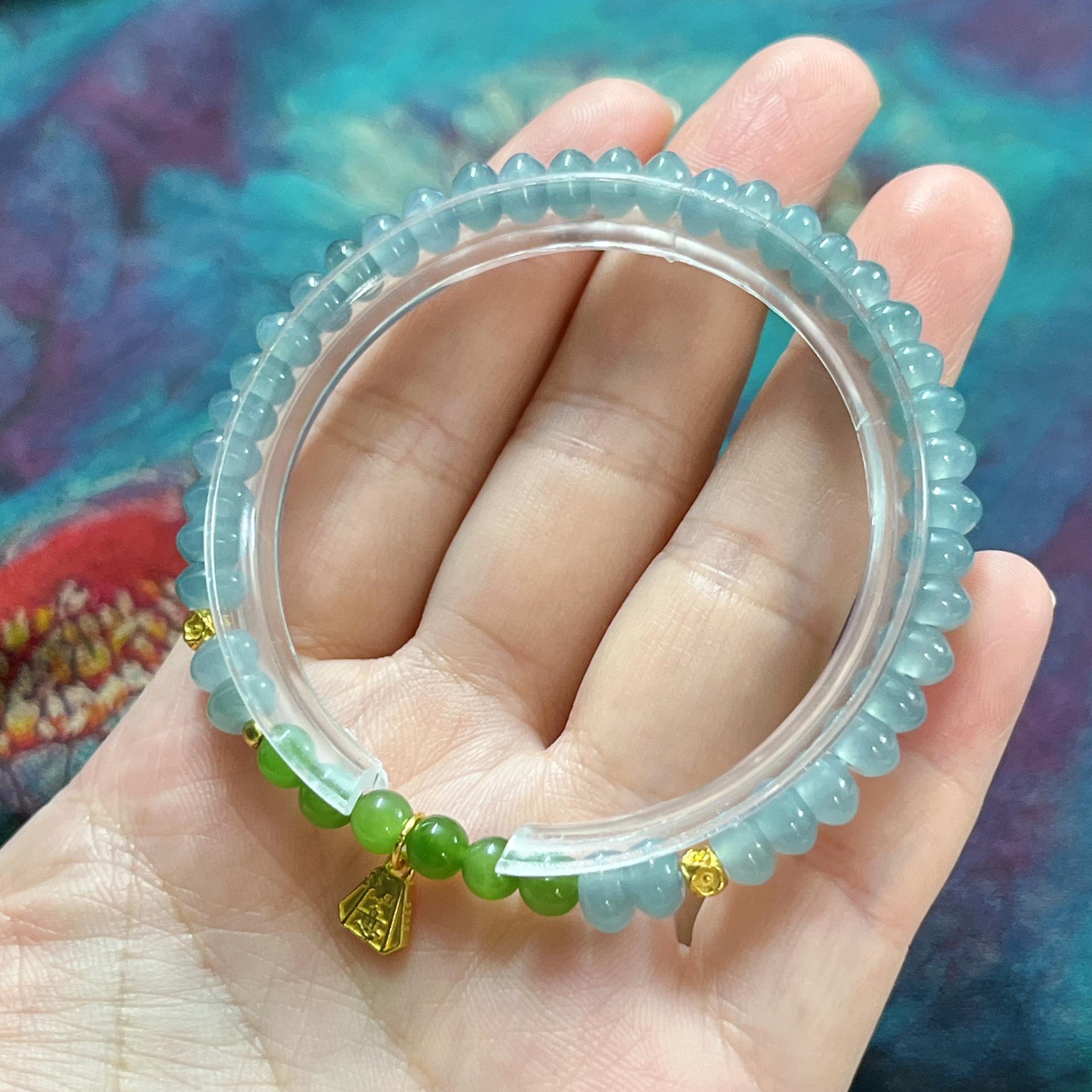 Natural Jade Saucer Beads Bracelet with 925 Silver & Gold-Plated Accents - Chinese Style for Live Stream.