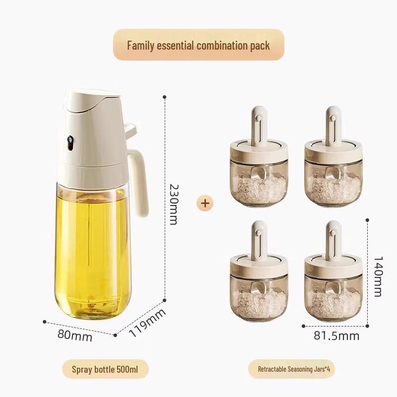 Glass Oil Sprayer & Seasoning Jar Set 500ml Oil Pot + 4 Telescopic Seasoning Jars