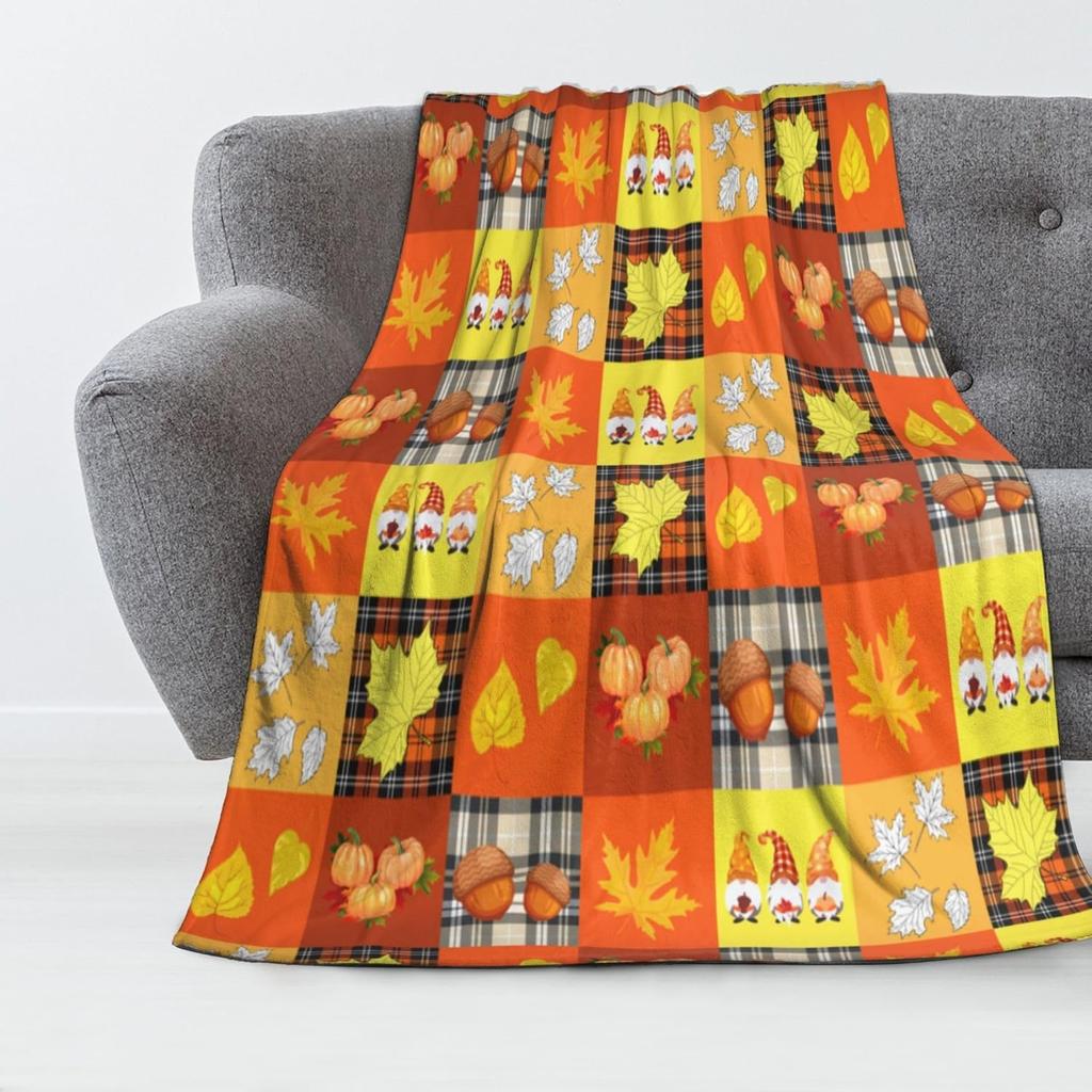 1PC Halloween Throw Blanket Pumpkin Maple Leaves Thanksgiving Thin Blanket Gifts for Couch Bed Car Home Camping All Season Use