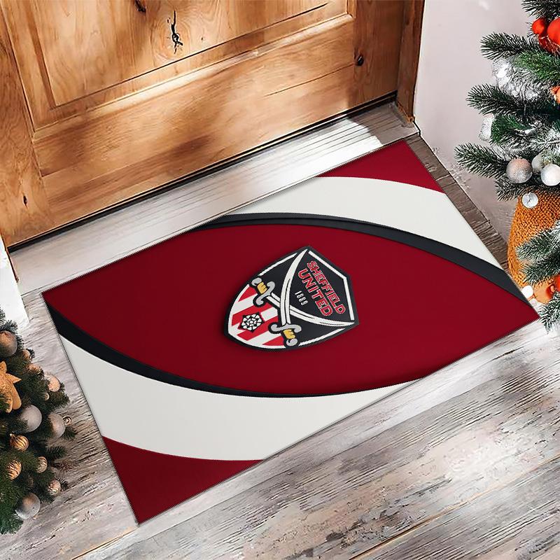 Sheffield United Football Print Crystal Velvet Rug, Comfortable Water Absorbent Non Slip Indoor Floor Carpet