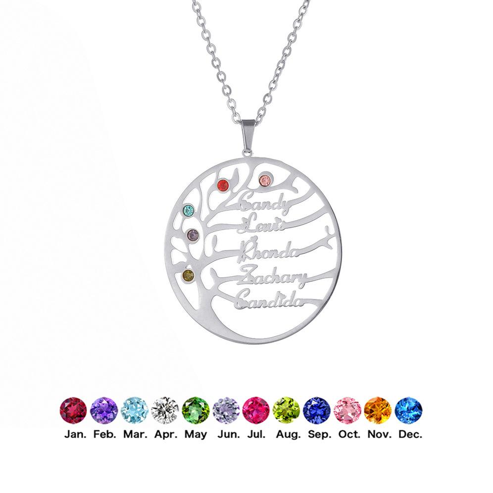 SQ Customized Tree Life Stainless Steel Bamboo Wedding Plant Shape Name Resin Alphabet Pendant Necklace Cross-border Exclusive