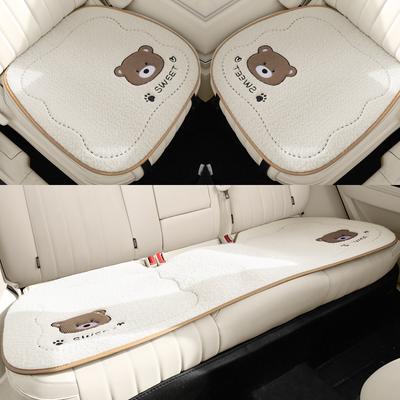 3pcs Winter Plush Car Seat Cushion Set, Exquisite Quilted Cartoon Bear Ladies Interior Kit, Soft Comfortable  Fits Most Cars