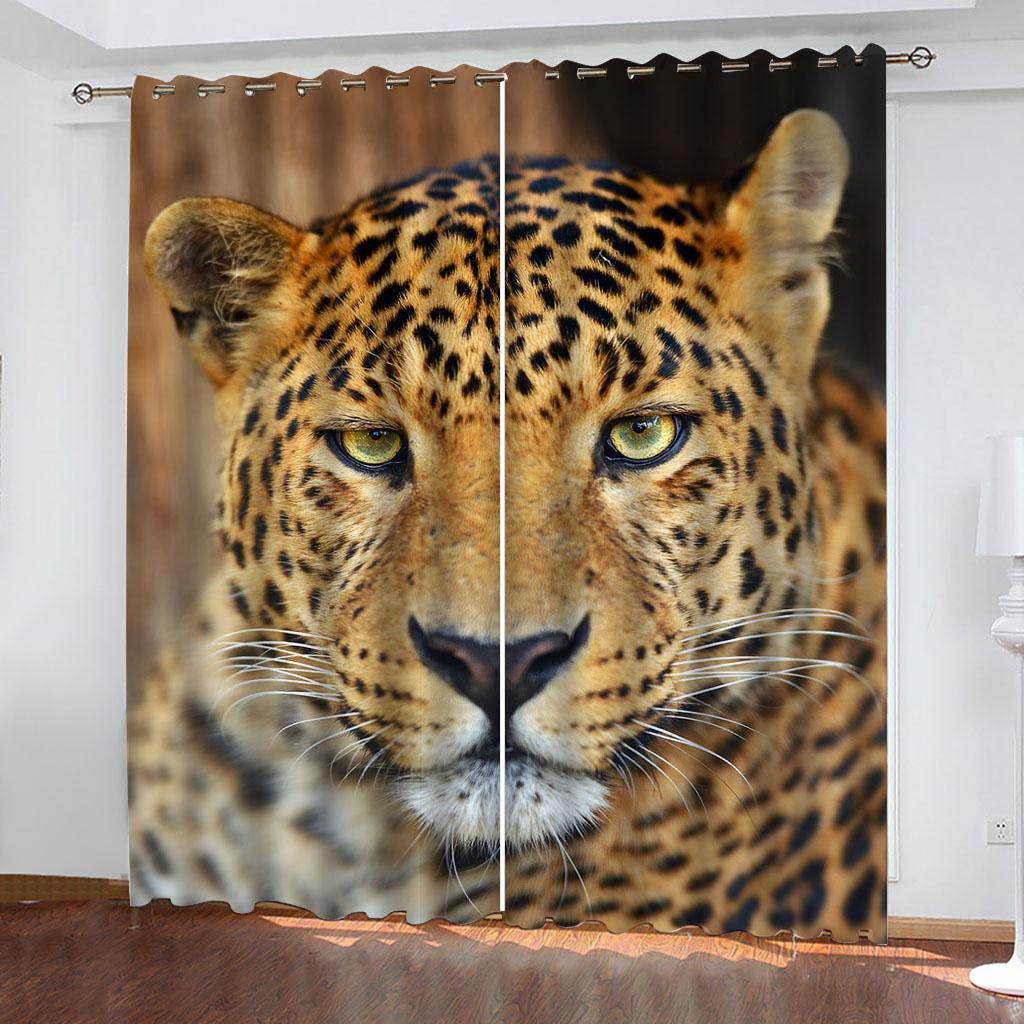 Závěsy do obývacího pokoje Extra dlouhé 3D zvířecí divoký leopardí zatemňovací závěs, pokojový závěs Okno do ložnice, balkónové závěsy
