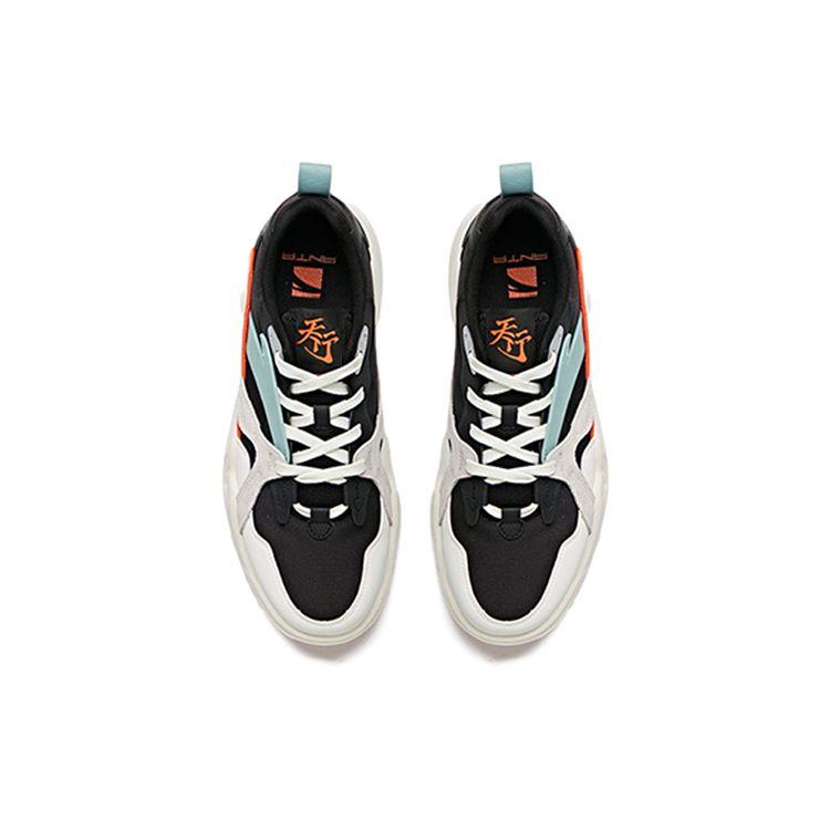 Anta Synthetic Leather Casual Shock Absorbing Non-Slip Wear-Resistant Low-Top Skate Shoes Men Sneakers Black White Teal 112038046-2