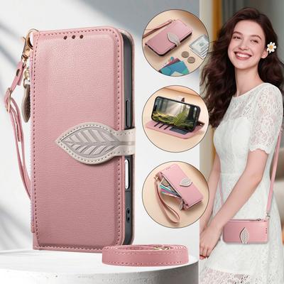 Crossbody Wrist Strap Leather Wallet with Card Slot Phone Case for IPhone 17 Air 16 Plus 15 14 13 12 Pro Max Protective Cover