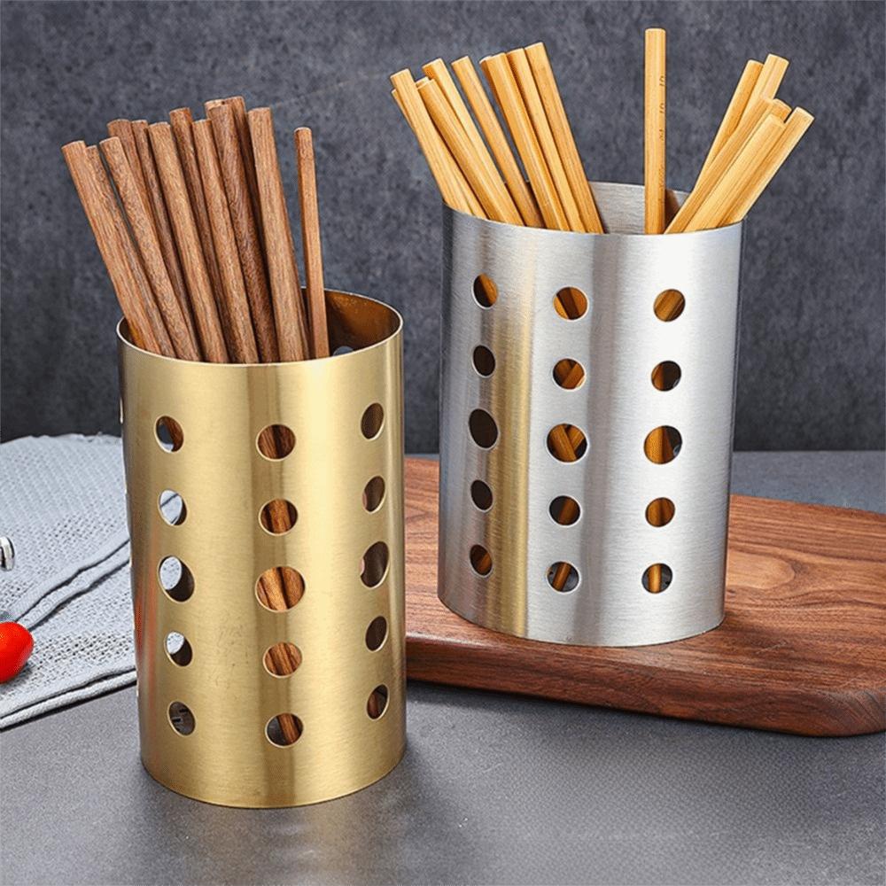 Stainless Steel Kitchen Cutlery Organizer Drainage Holes Utensil Container  Home