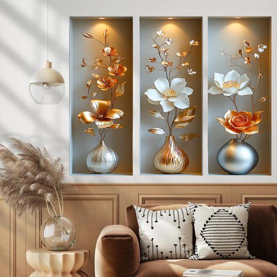 Autocolant de perete vază 3D Vază Perete și Lipire Decal amovibil Decojire PVC Artă de perete cu flori