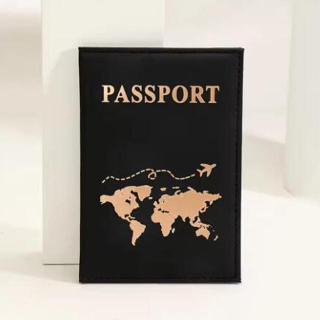 Passport Cover Plain Skin PU Passport Cover World Pattern Protection Cover Credit Card Holder ID Card Wallet