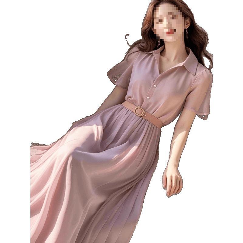 New Summer, This Year's Popular Simple and Generous High-end Purple Chiffon Dress, Women's Long Dress