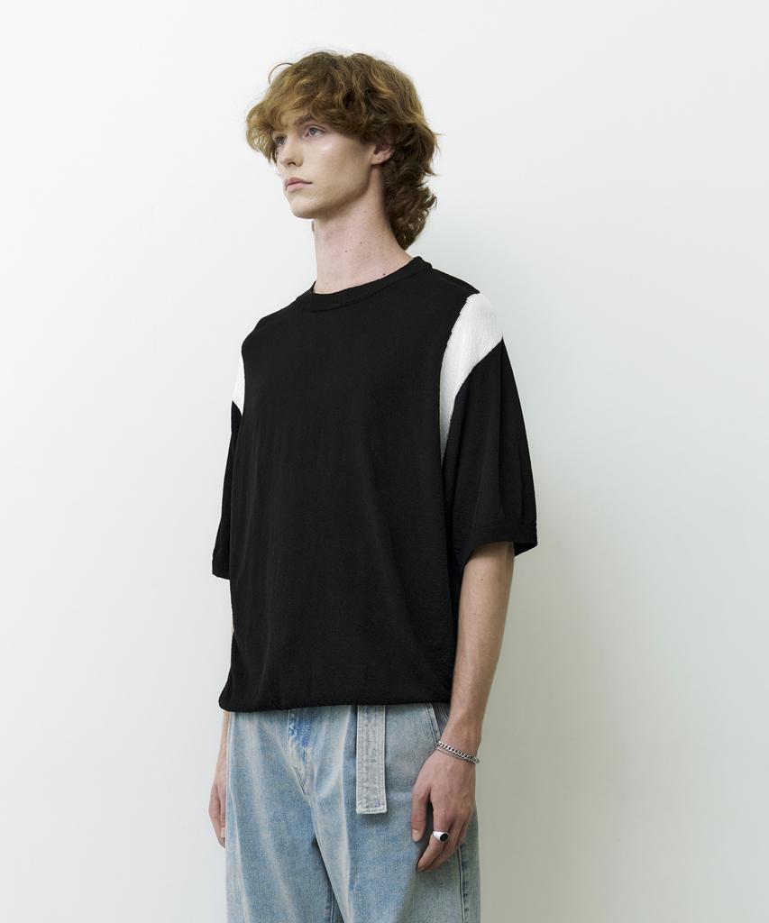 KNITTED Summer Varsity Short Sleeve Knit Tee Black