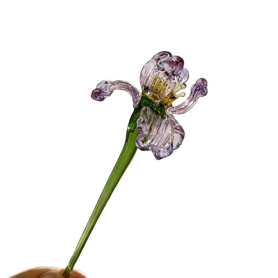 Yousheng Mini Glass Flower Figurine Handmade Faux Crystal Transparent Flower Bouquet Collectible Hand Blown Table Ornament for Mother's Day Birthday