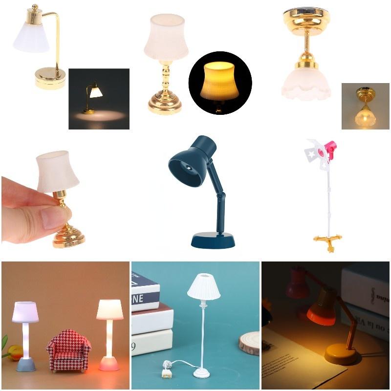 Domek dla lalek Hot1:12 Miniaturowa Lampa Stołowa Lampa LED Lampa Biurkowa Lampa Sufitowa Lampa Podłogowa Reflektor Sceniczny Sypialnia Pokój do Nauki Wystrój Domu