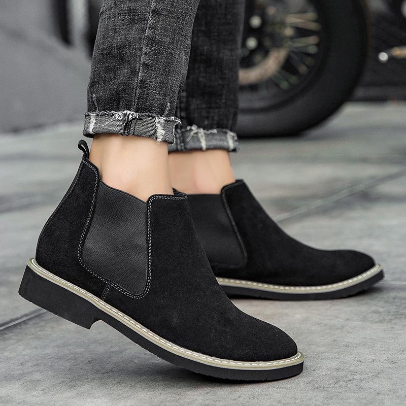 Fashion Autumn Winter Chelsea Boots Men British Style Suede Leather Shoes Men Slip On Casual Ankle Boots Men Big Size 46 Bota Masculina