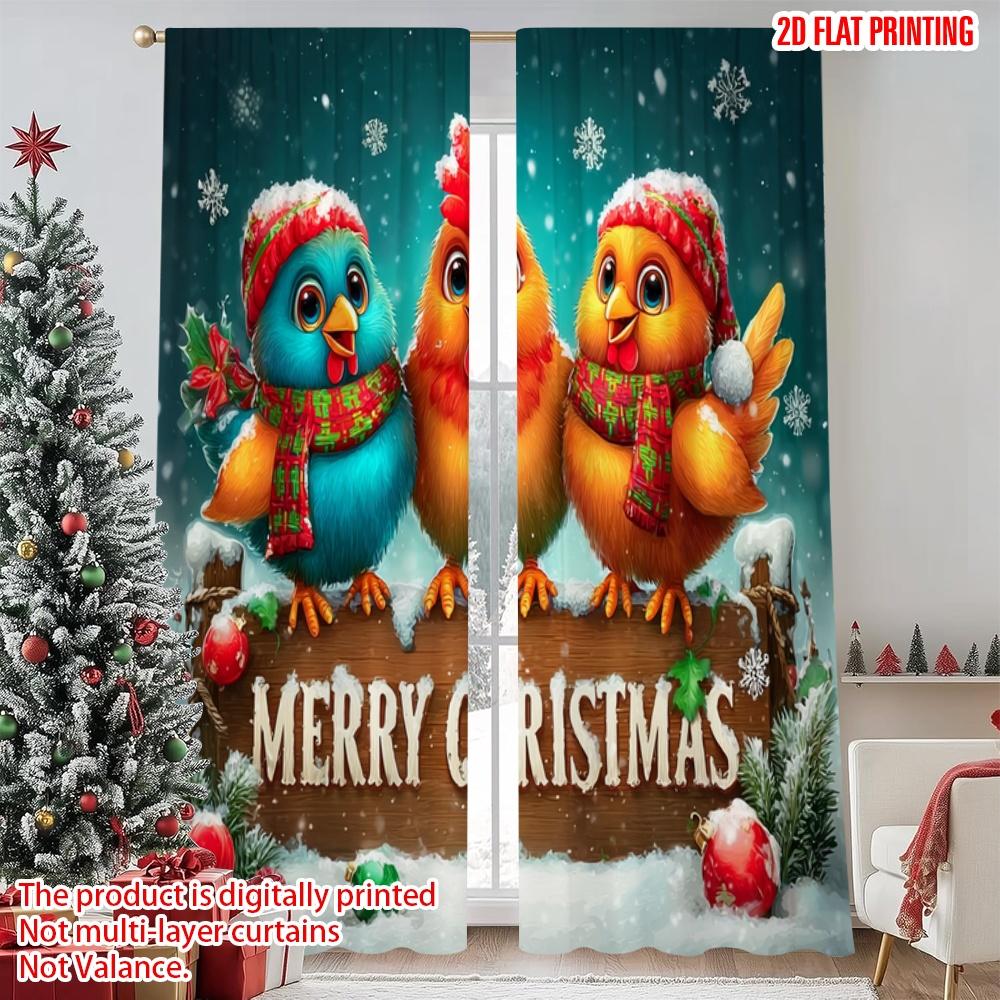 

2pcs 2D flat printing Merry Christmas Popular Curtains Merry Christmas Birds Image Art 100% Polyester Without Electricity Party 100*130 HOOK 1pcs