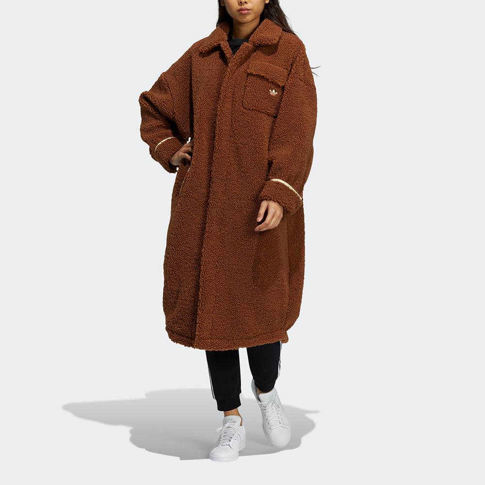 Adidas Originals Co Sherpa Jacket Casual Loose Warm Mid-Length Jacket Women Jacket Olive-Brown HC0310