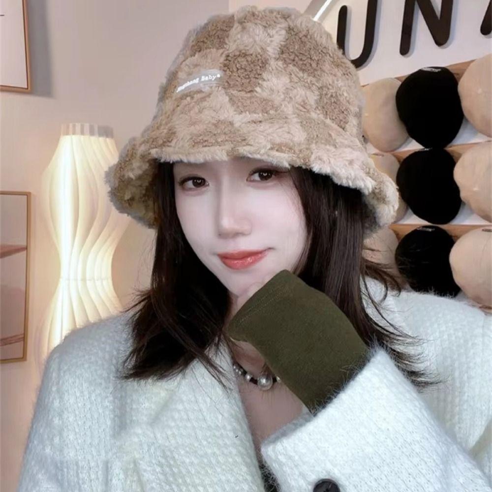 Adjustable Women Bucket Hat Faux Fur Lamb Wool Fisherman's Hat Plush Basin Cap  Outdoor Activities