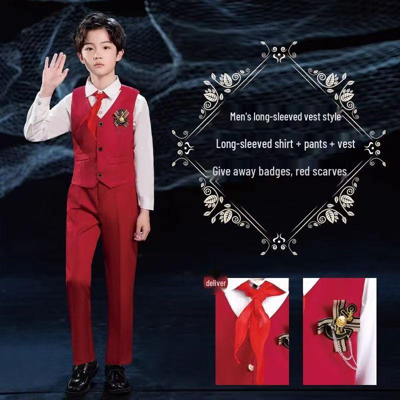 Children's Red Patriotic Costume for School Choirs and Performance - Boys & Girls Tuxedo