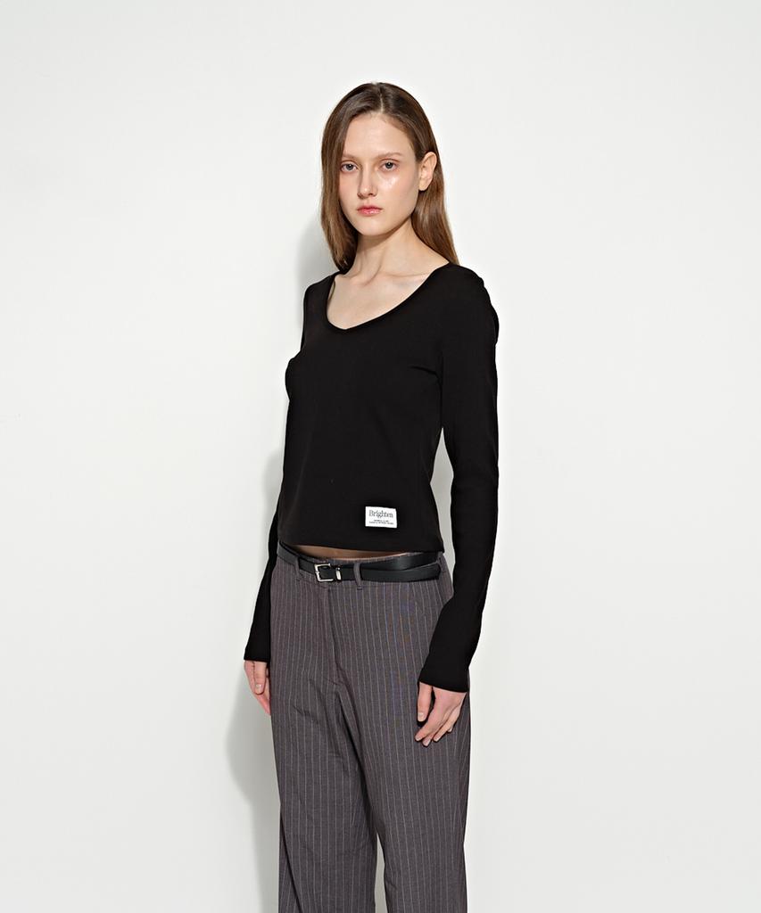 Beulaiteun Essential V-Neck Long Sleeve T-Shirt Black