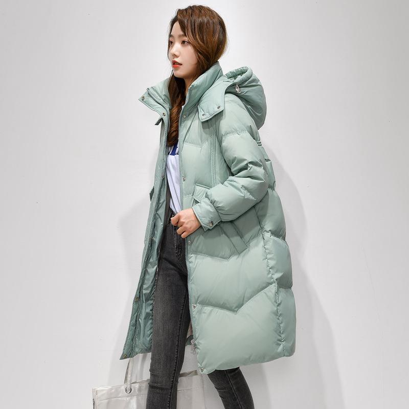 

Зимняя новая мода свободная съемная шапка хлопковая одежда женская средняя и длинная утолщенная талия куртка L зелёный