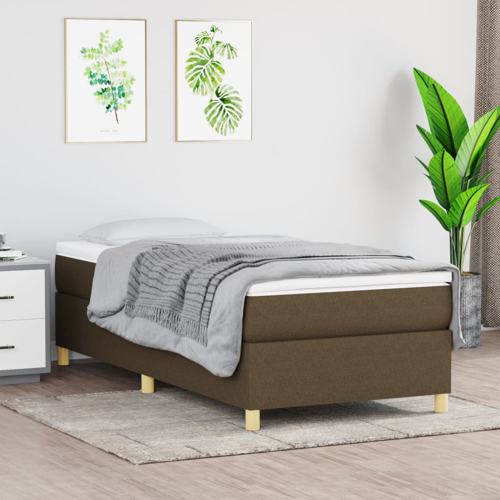 Box Spring Bed Frame Dark Brown 90 x 190 cm Fabric