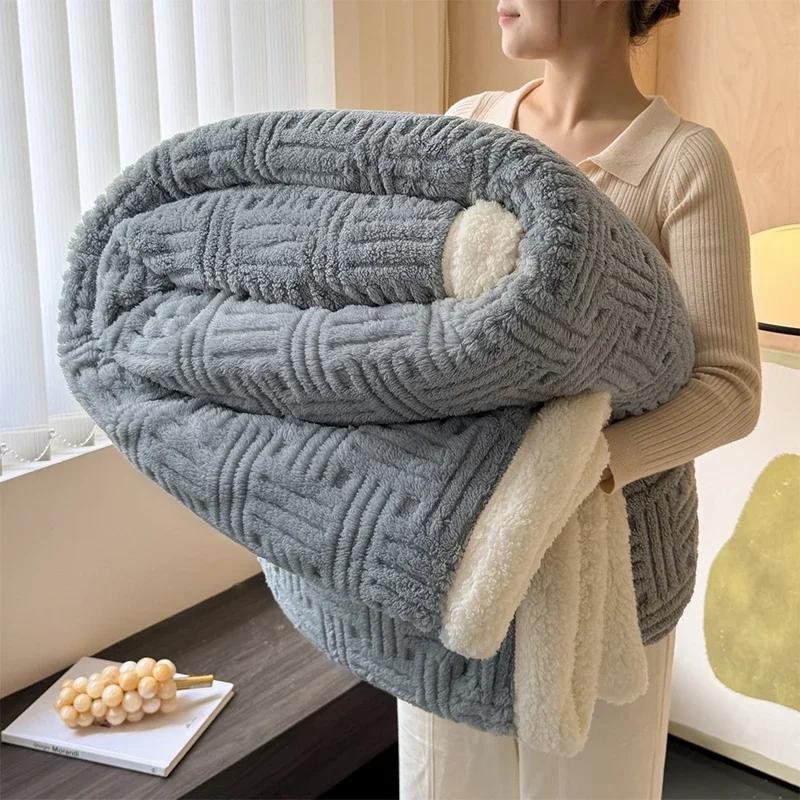 2026 Autumn Winter Blanket Thickened Tuff Lamb Velvet Blanket for Bed Soft Fluffy Warm Sofa Blankets Office Sofa Bedding Blanket
