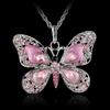 Vintage Enamel Butterfly Pendant Necklace Crystal Rhinestone Colorful Jewelry for Women