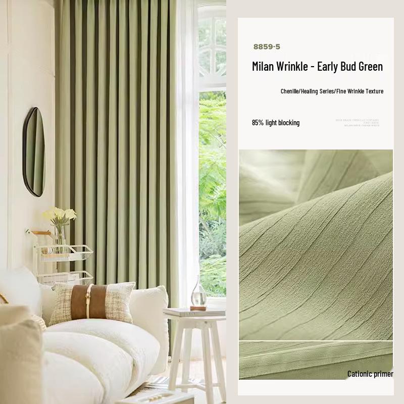 Matcha Green Luxury Blackout Chenille Curtains for Bedrooms Full Roll (60+ meters)/meter