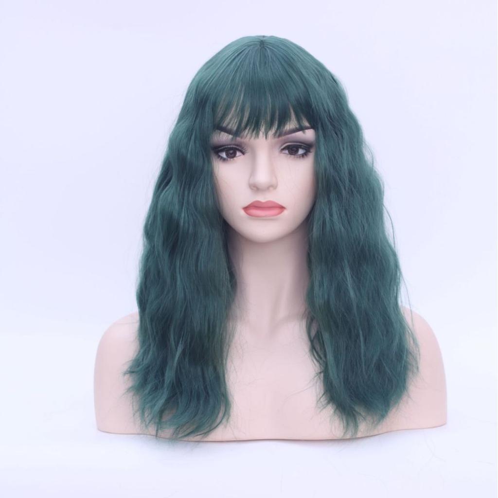 Wig Water Ripple Wig Multi-Color Mixed Color Long Curly Hair, Slightly Curled Big Scalp Air Bangs
