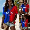 Haiti Womens Split Color V Neck Short Sleeve T Shirt Casual Loose Beach Vacation Summer Pullover Top Resort Wear Daily Beach Top