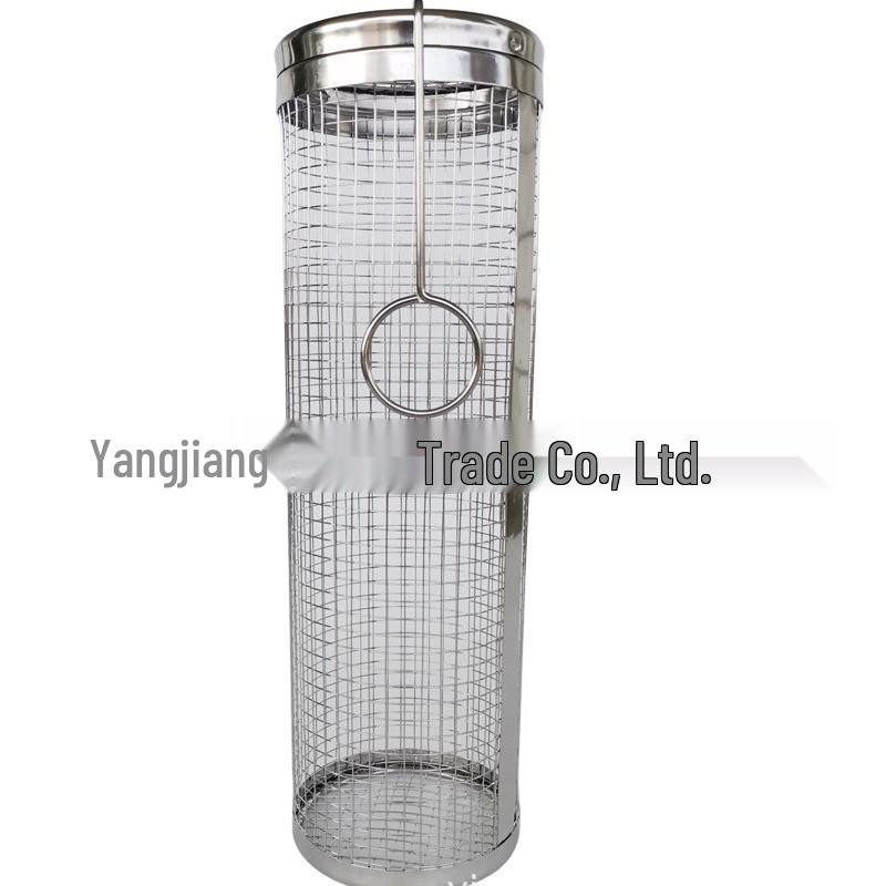 304 Stainless Steel BBQ Cage Cylinder Grill Smoker Mesh Basket - In Stock