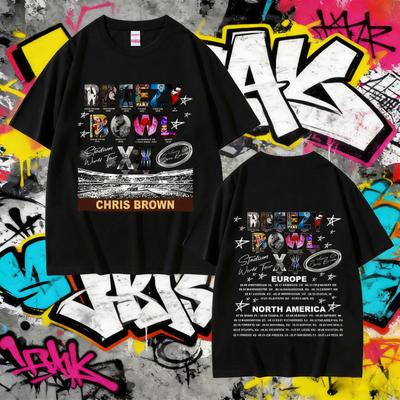 2025 Summer Rapper Chris Brown Breezy Bowl XX Tour Men Women Hip Hop Fashion Streetwear Unisex Vintage Oversized Short Sleeves