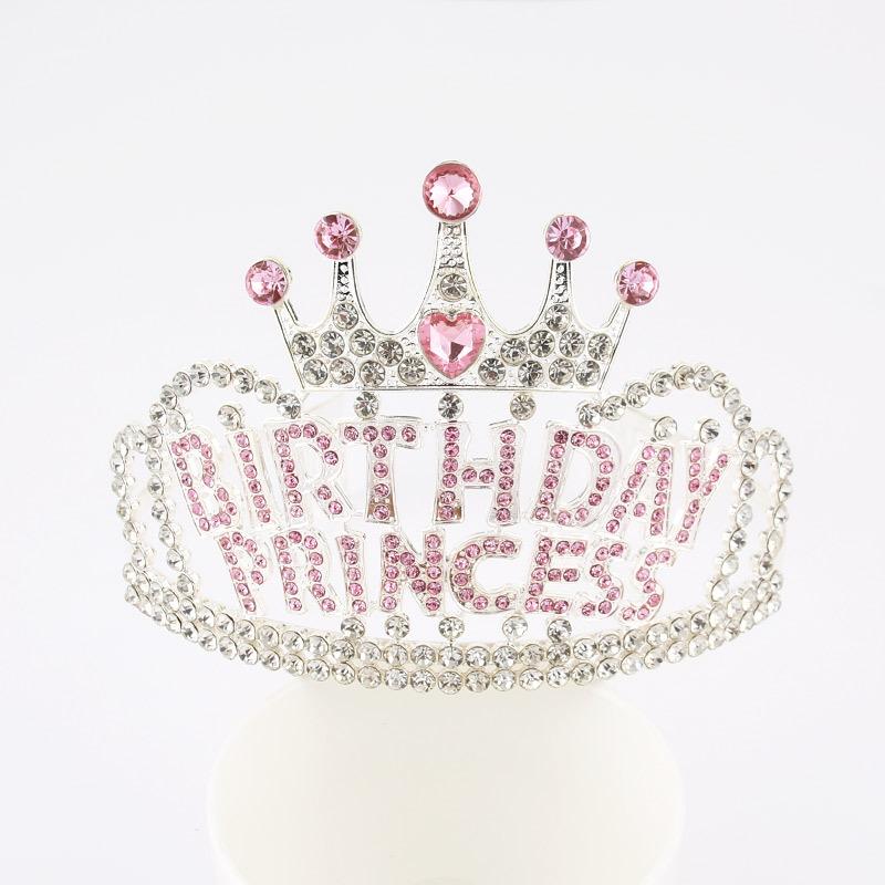 Birthday Princess Crown Creative Rhinestone Headdress Letter Headband Holiday Party Hair Accessories Alloy Headband Crown