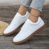 Ladies' Casual White Sports Shoes - Lace Up, Low Cut, Breathable Fabric, Comfortable All Year Round