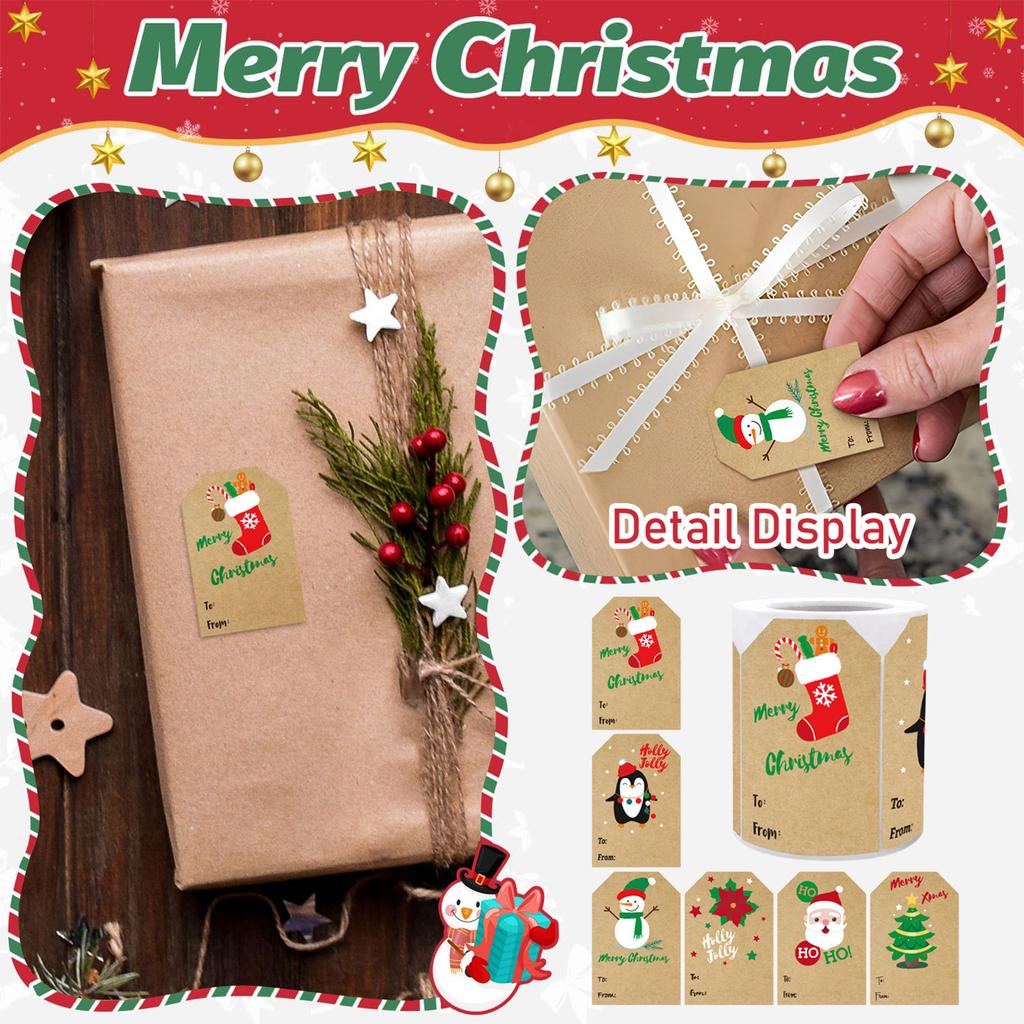 Vánoční dekorační samolepky Dárkové balení 250 samolepek pro balení dárků, krabic a obálek Dekorační samolepky