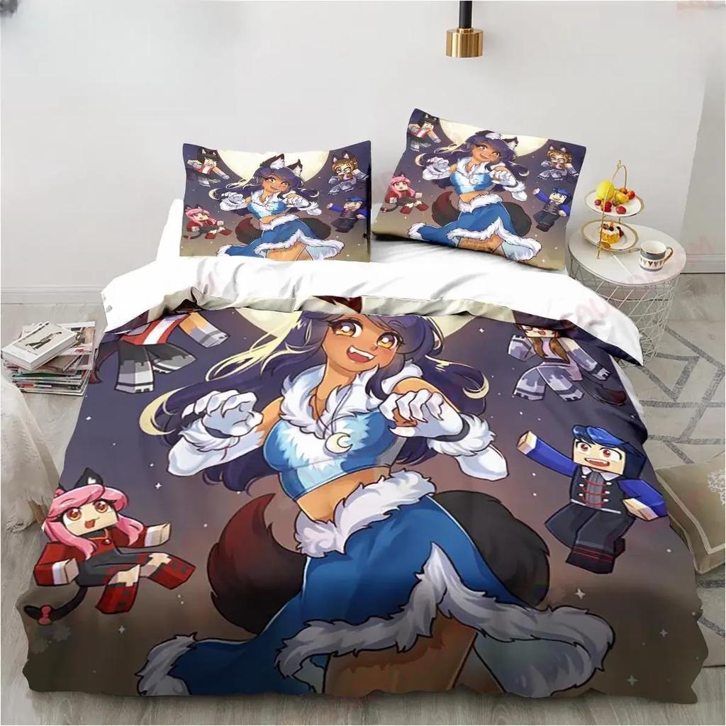 3D Print Cute Aphmau Bedding Set Game Cartoon Aphmau Duvet Cover Set Single/Twin/Double Size Child Bedding Set Soft Polyester