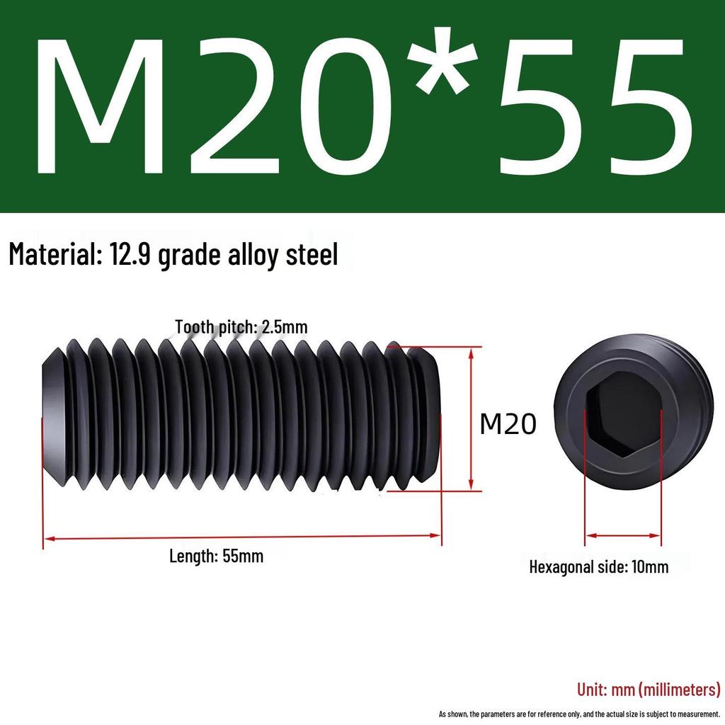 Grade 12.9 Hex Socket Headless Set Screw (M3-M16)