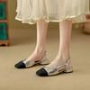 2025 spring new French style not tired feet single shoes small fragrant style color matching bag head sandals women's silver shoes women's versatile