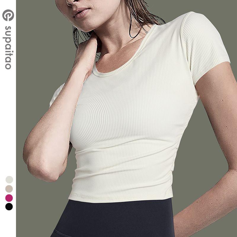 

Supaitao Slim Looking Yoga Clothing Top Quick-Drying Women s Short Sleeve Ivory White XL