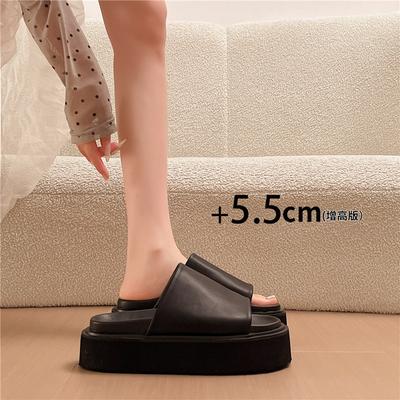 Nuevas chanclas de verano negras de suela gruesa para mujer, moda versátil, suela gruesa antideslizante, tira de una sola banda, base suave, frescas
