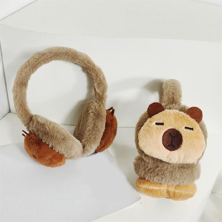Plush Capybara Ear Warmers Fashion Portable Animal Earmuffs for Women and Girls Foldable Thick Earflaps Accessories