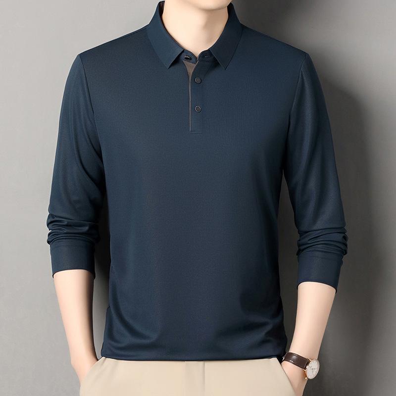 Men's Long-Sleeve Solid Color Polo Shirt - Spring/Autumn Dad Casual Wear