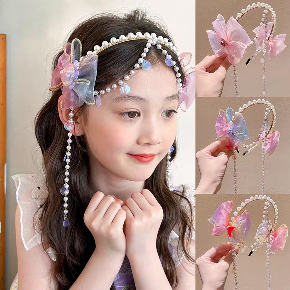 Elegant Bowknot Headband Exquisite Mermaid Hair Chain Hair Accessories Faux Pearl Headband Party