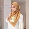 Muslim Ramadan Instant Square Scarf Flower printed Cotton Linen Handkerchief Headwraps Caps Ladies Islam Hijab 110*110cm