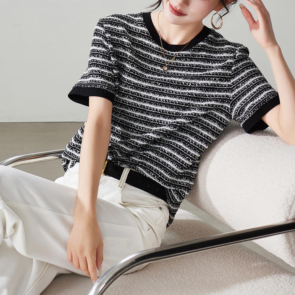 Striped short sleeved t-shirt for women, 2026 spring fashion commuting versatile casual top