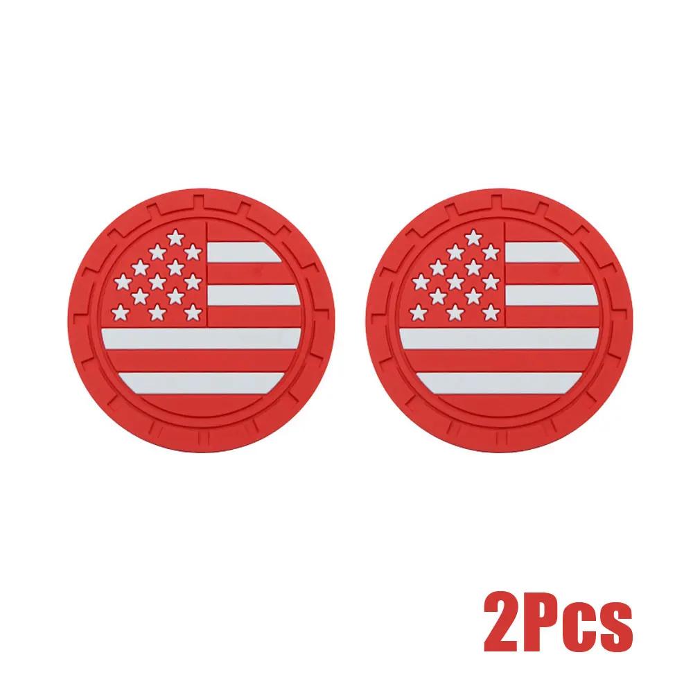 

2Pcs Universal Car Water Cup Pad Holders Non-slip American Flag Pattern Rubber Mat for Bottle Holder Coaster Auto Accessories красный