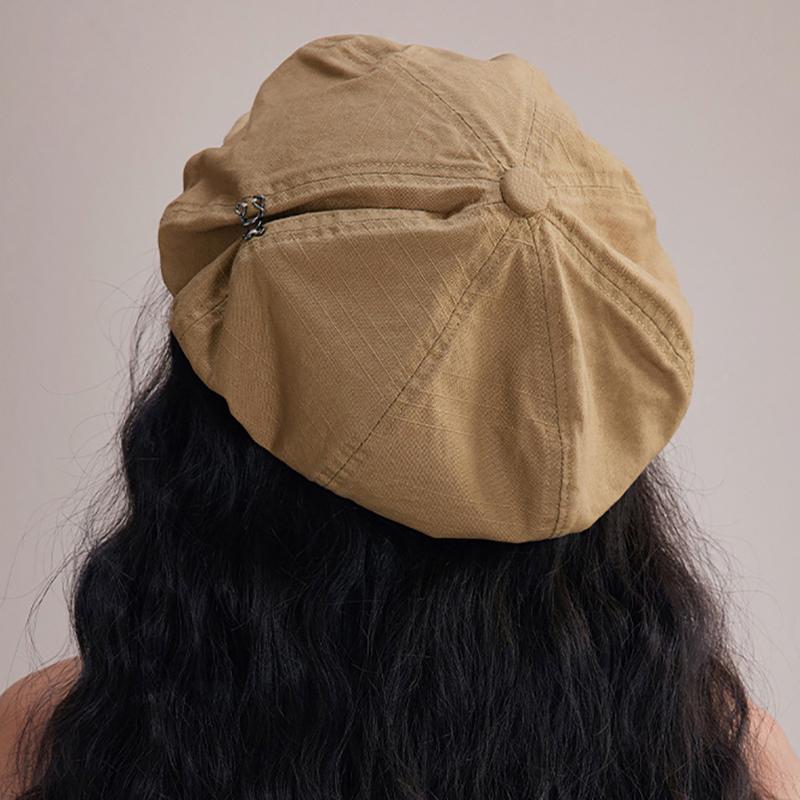 New Japanese Cotton Hemp Beret Hat For Women Spring Summer Solid Color Plain Color Octagonal Newsboy Hat Artist Painter Soft Brim Peaked Cap