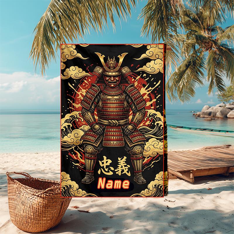 1PC Custom Name Samurai Warrior Spirit Beach Towel Highly Absorbent And Sand-Resistant Towel for Swimming, Pool, Yoga, And Travel Lightweight