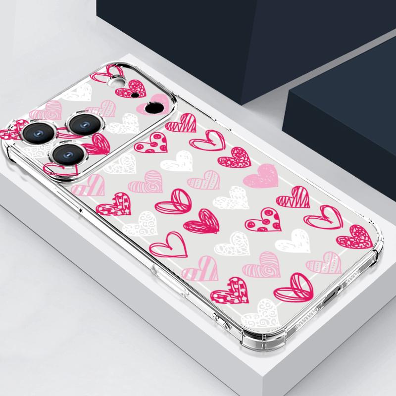 Love Heart Painted Print Silicone Phone Case For iPhone 17 Pro Max 16 15 14 Pro Max 13 12 Pro 11 Shockproof Soft TPU Clear Cover